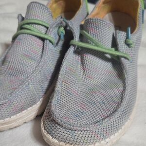 Hey Dude Women's Gray Moccasins with Green Laces